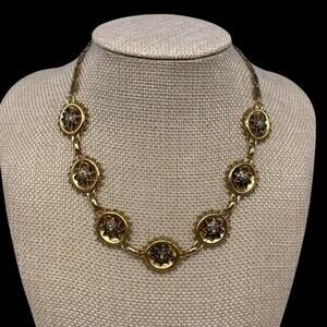 KARU Signed Atomic Star Choker Chain Necklace Black Enamel Gold Tone 15"